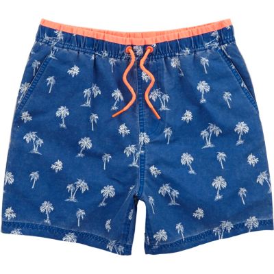 Boys blue palm tree print swim shorts